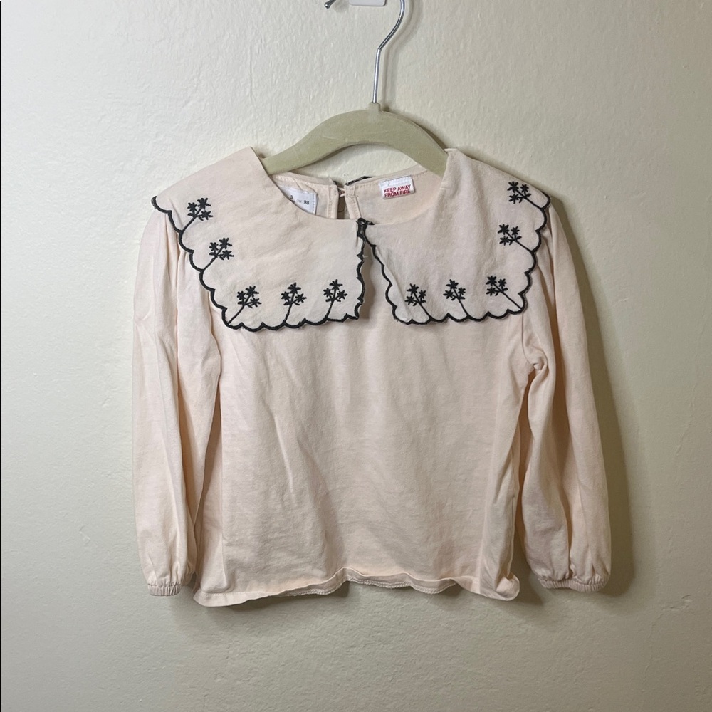 Zara Cream Top with Black Embroidery